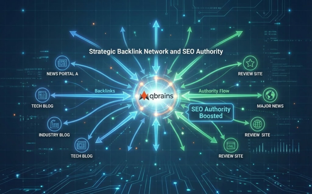 Διάγραμμα δικτύου backlinks που δείχνει ροή authority προς έναν ιστότοπο