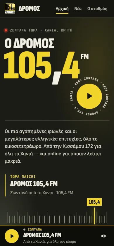 Δρόμος 105,4 FM, αρχική σελίδα σε κινητό