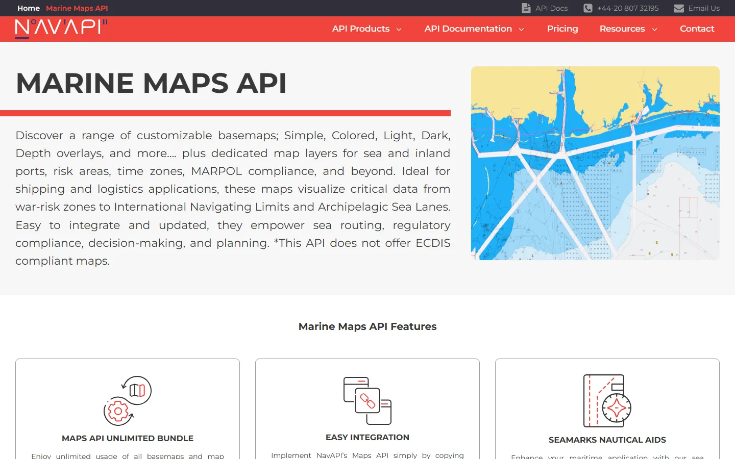 Η σελίδα του Marine Maps API του NavAPI με θαλάσσιο χάρτη