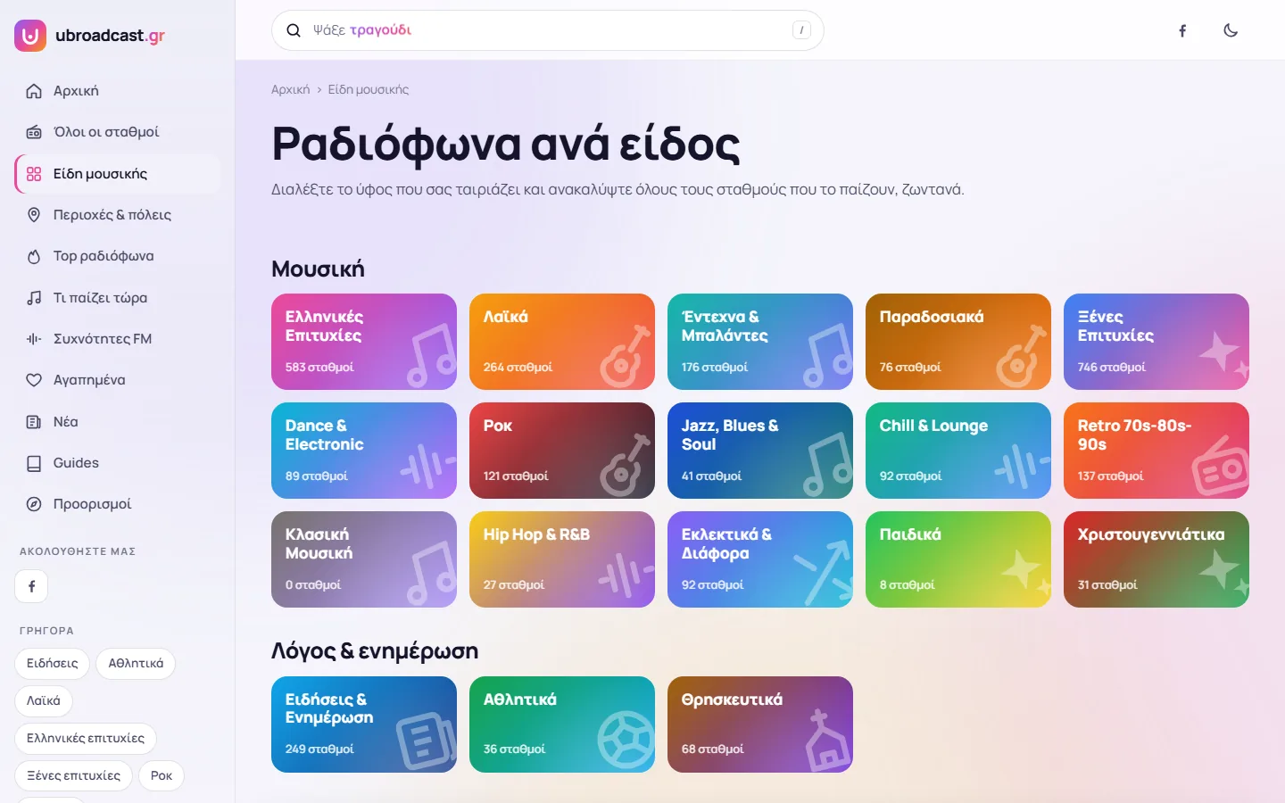 Τα ραδιόφωνα ανά είδος μουσικής στο ubroadcast.gr