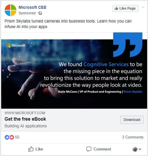 Facebook Retargeting Example - Microsoft